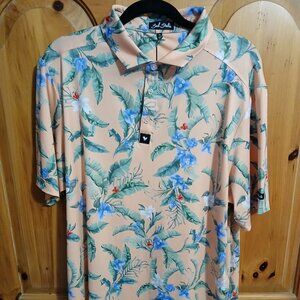 Bad Birdie Men's XL Flora Fiesta Core Golf Polo Peach Multicolor NWT
